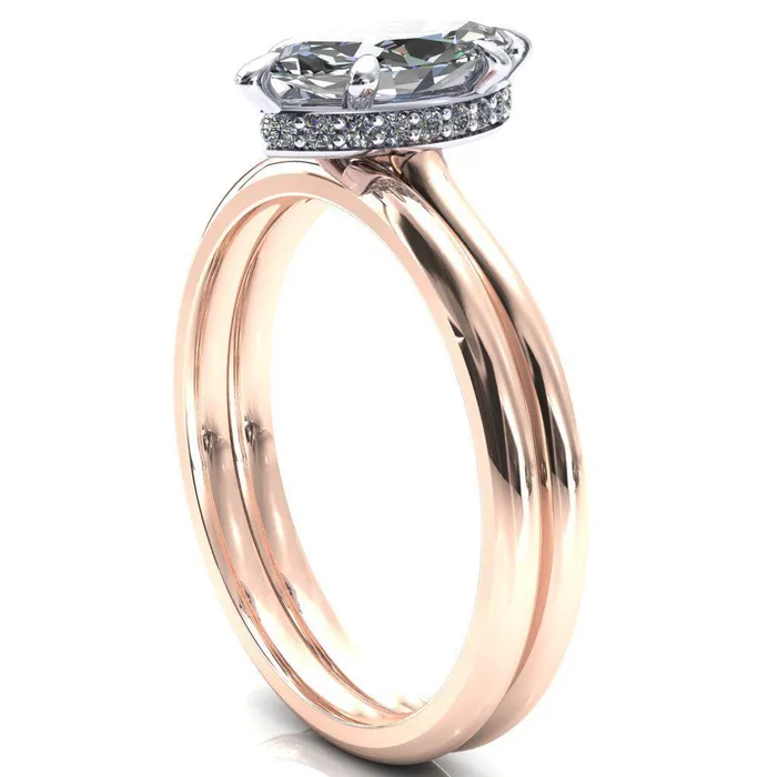 Fire Brilliance Rings Janey Marquise Moissanite 6 Prongs Claw Floating Halo Inverted Cathedral Ring