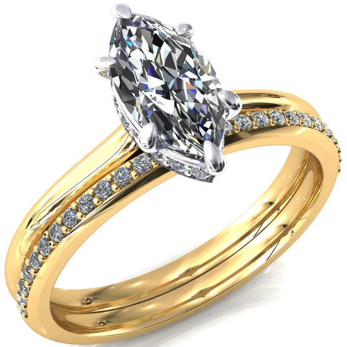 Fire Brilliance Rings Janey Marquise Moissanite 6 Prongs Claw Floating Halo Inverted Cathedral Ring