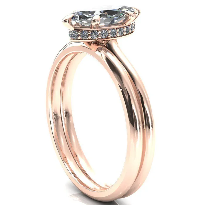 Fire Brilliance Rings Janey Marquise Moissanite 6 Prongs Claw Floating Halo Inverted Cathedral Ring
