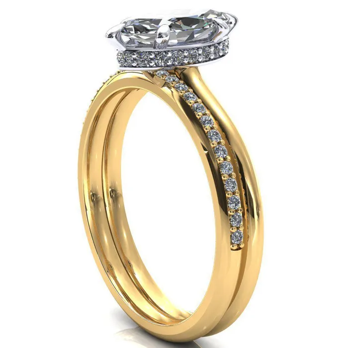 Fire Brilliance Rings Janey Marquise Moissanite 6 Prongs Claw Floating Halo Inverted Cathedral Ring