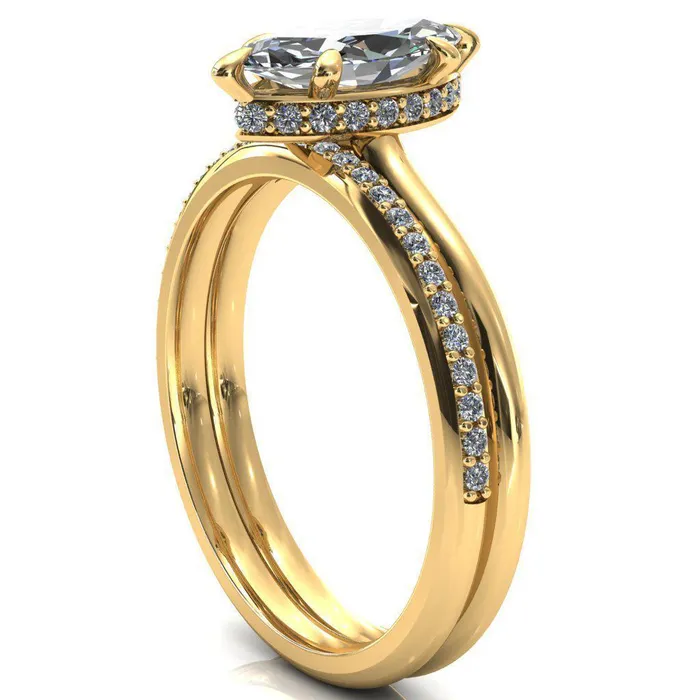 Fire Brilliance Rings Janey Marquise Moissanite 6 Prongs Claw Floating Halo Inverted Cathedral Ring