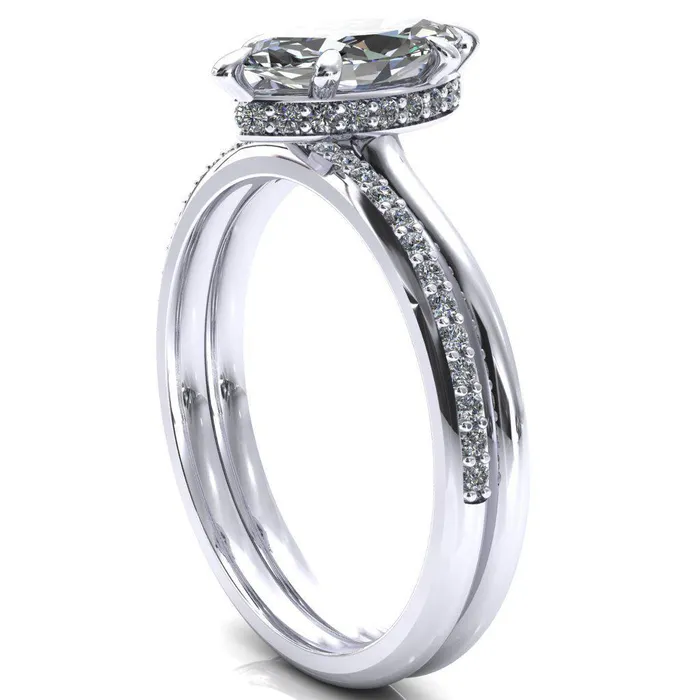 Fire Brilliance Rings Janey Marquise Moissanite 6 Prongs Claw Floating Halo Inverted Cathedral Ring