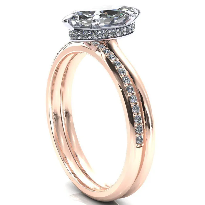 Fire Brilliance Rings Janey Marquise Moissanite 6 Prongs Claw Floating Halo Inverted Cathedral Ring