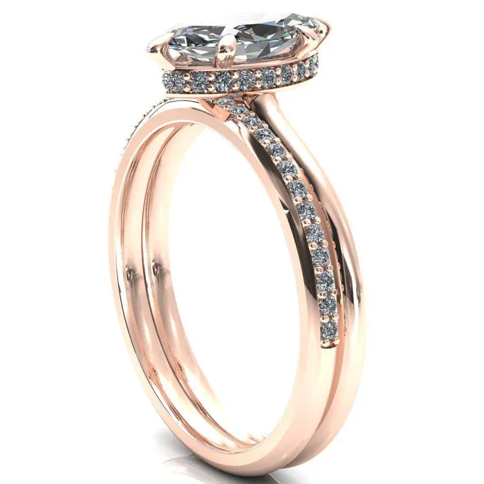 Fire Brilliance Rings Janey Marquise Moissanite 6 Prongs Claw Floating Halo Inverted Cathedral Ring