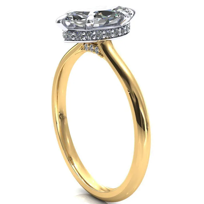 Fire Brilliance Rings Janey Marquise Moissanite 6 Prongs Claw Floating Halo Inverted Cathedral Ring