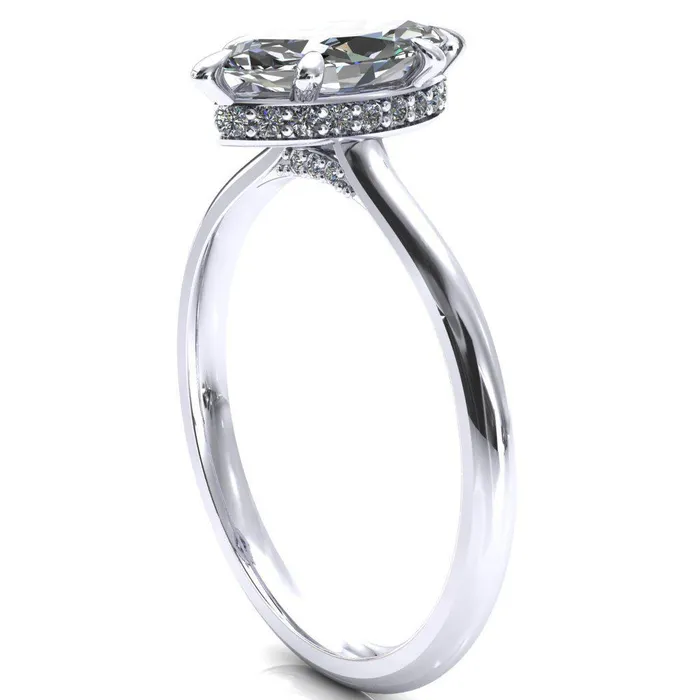Fire Brilliance Rings Janey Marquise Moissanite 6 Prongs Claw Floating Halo Inverted Cathedral Ring