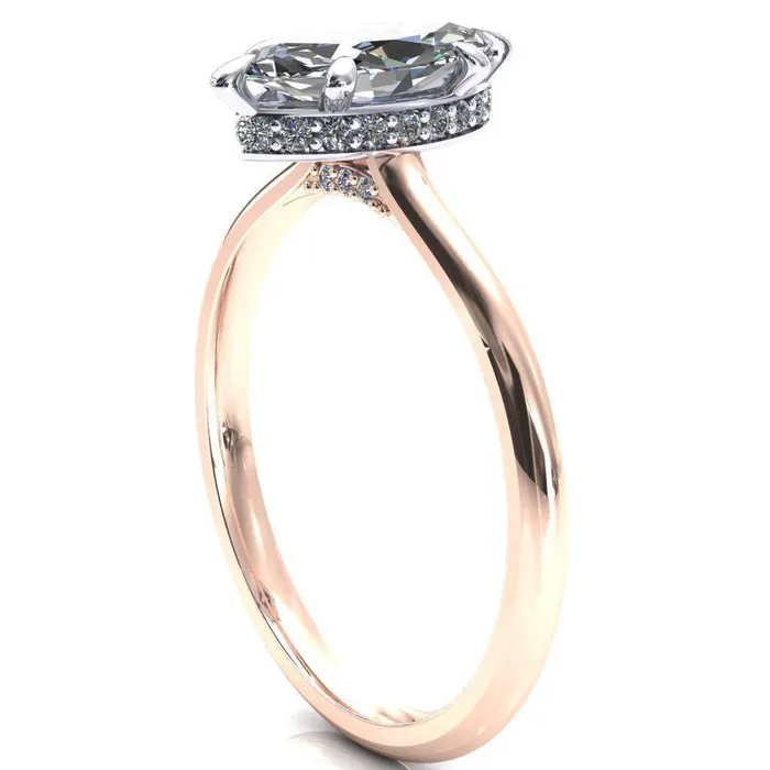 Fire Brilliance Rings Janey Marquise Moissanite 6 Prongs Claw Floating Halo Inverted Cathedral Ring
