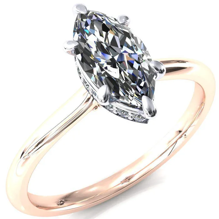 Fire Brilliance Rings Janey Marquise Moissanite 6 Prongs Claw Floating Halo Inverted Cathedral Ring
