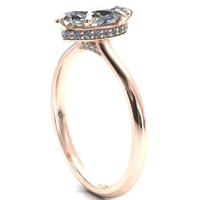 Fire Brilliance Rings Janey Marquise Moissanite 6 Prongs Claw Floating Halo Inverted Cathedral Ring