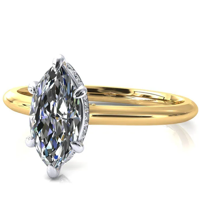Fire Brilliance Rings Janey Marquise Moissanite 6 Prongs Claw Floating Halo Inverted Cathedral Ring