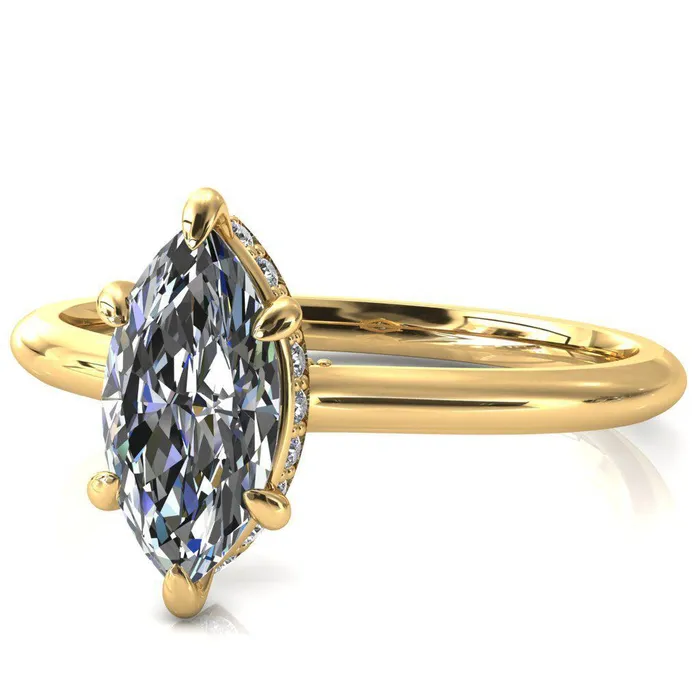 Fire Brilliance Rings Janey Marquise Moissanite 6 Prongs Claw Floating Halo Inverted Cathedral Ring