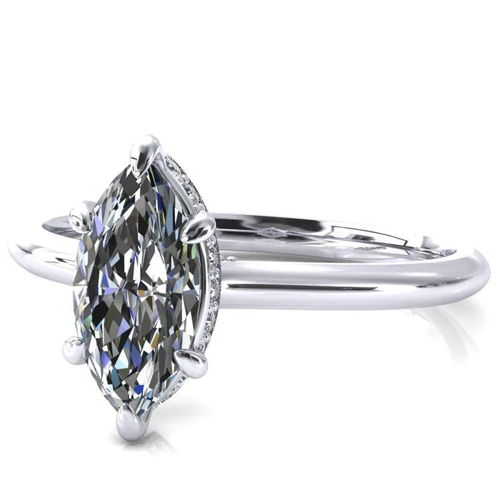 Fire Brilliance Rings Janey Marquise Moissanite 6 Prongs Claw Floating Halo Inverted Cathedral Ring