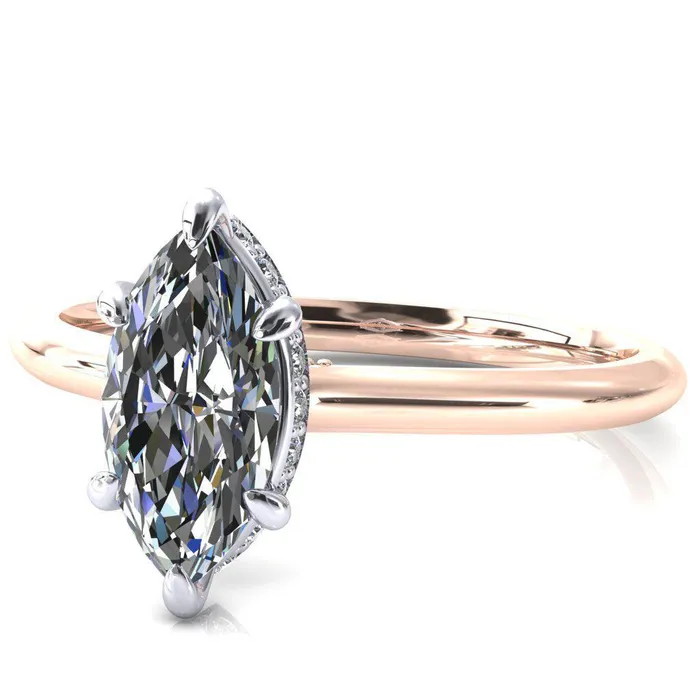 Fire Brilliance Rings Janey Marquise Moissanite 6 Prongs Claw Floating Halo Inverted Cathedral Ring