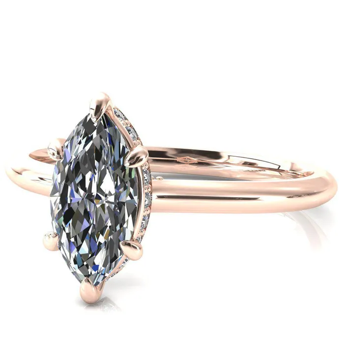 Fire Brilliance Rings Janey Marquise Moissanite 6 Prongs Claw Floating Halo Inverted Cathedral Ring