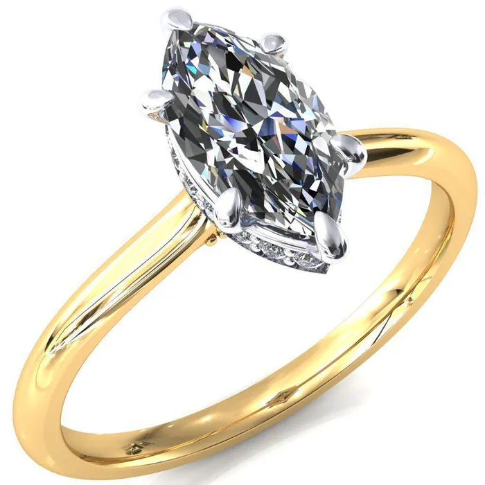 Fire Brilliance Rings Janey Marquise Moissanite 6 Prongs Claw Floating Halo Inverted Cathedral Ring
