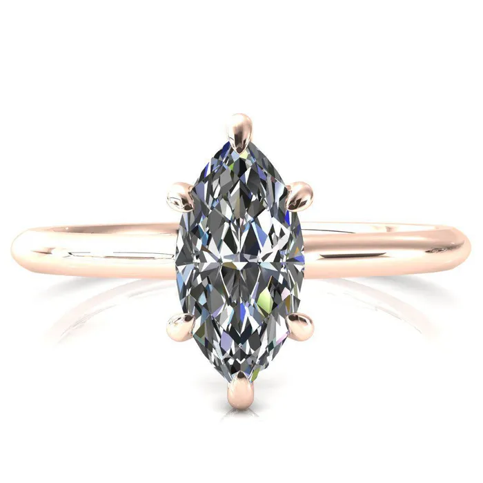 Fire Brilliance Rings Janey Marquise Moissanite 6 Prongs Claw Floating Halo Inverted Cathedral Ring