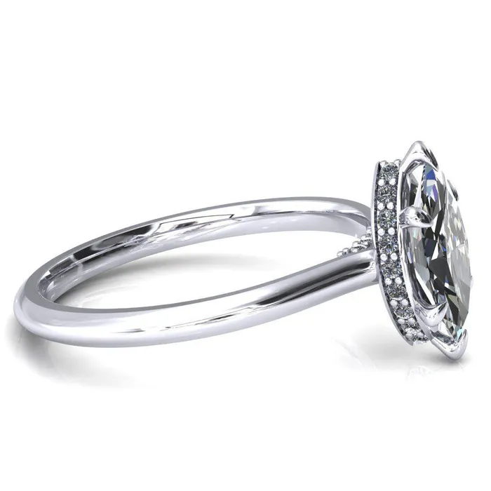 Fire Brilliance Rings Janey Marquise Moissanite 6 Prongs Claw Floating Halo Inverted Cathedral Ring