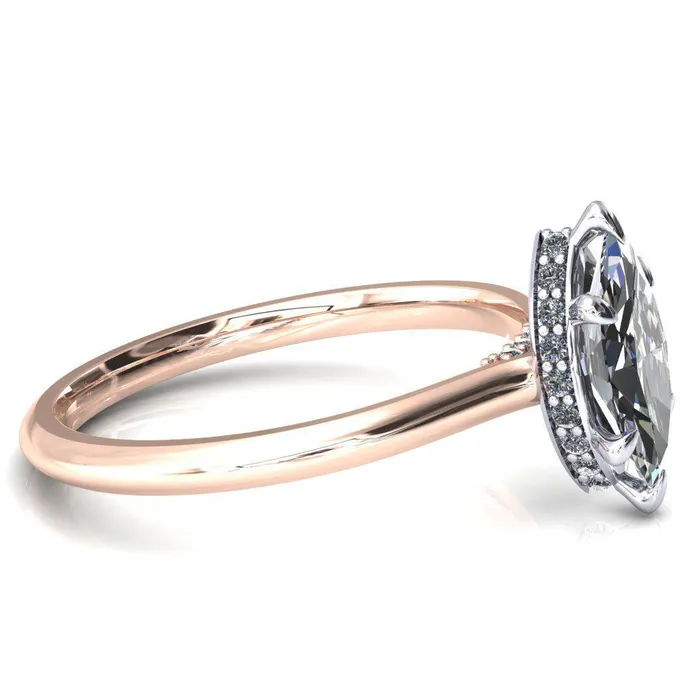 Fire Brilliance Rings Janey Marquise Moissanite 6 Prongs Claw Floating Halo Inverted Cathedral Ring