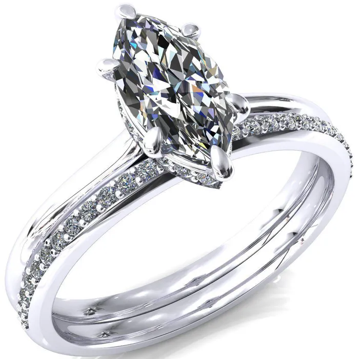 Fire Brilliance Rings Janey Marquise Moissanite 6 Prongs Claw Floating Halo Inverted Cathedral Ring
