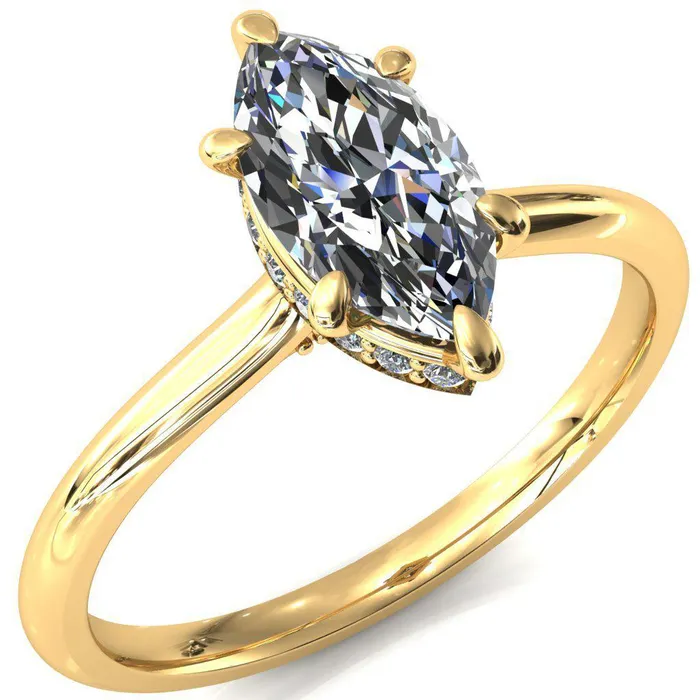 Fire Brilliance Rings Janey Marquise Moissanite 6 Prongs Claw Floating Halo Inverted Cathedral Ring