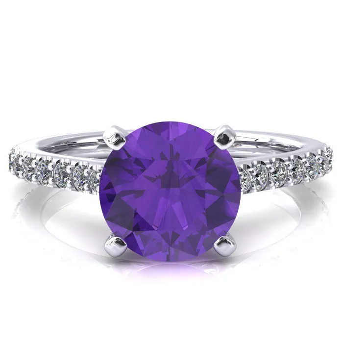 Fire Brilliance Rings Kelsy Round Amethyst 4 Prong 34 Shared Scalloped Inverted Cathedral Ring Fire Brilliance Rings Kelsy Round Amethyst 4 Prong 34 Shared Scalloped Inverted Cathedral Ring