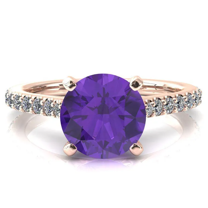 Fire Brilliance Rings Kelsy Round Amethyst 4 Prong 34 Shared Scalloped Inverted Cathedral Ring