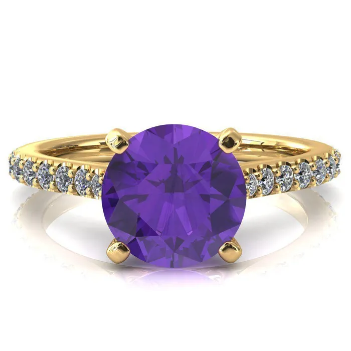 Fire Brilliance Rings Kelsy Round Amethyst 4 Prong 34 Shared Scalloped Inverted Cathedral Ring
