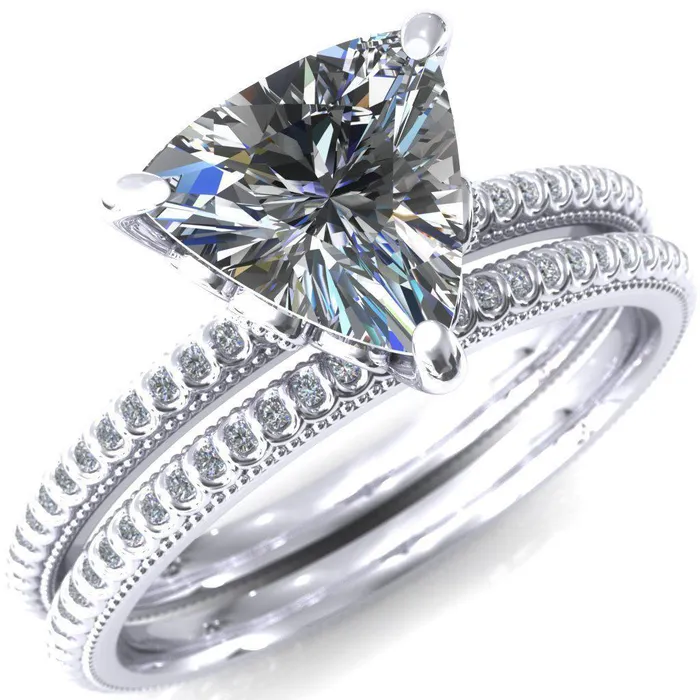 Fire Brilliance Rings Lalique Trillion Moissanite 3 Prong Engagement Ring