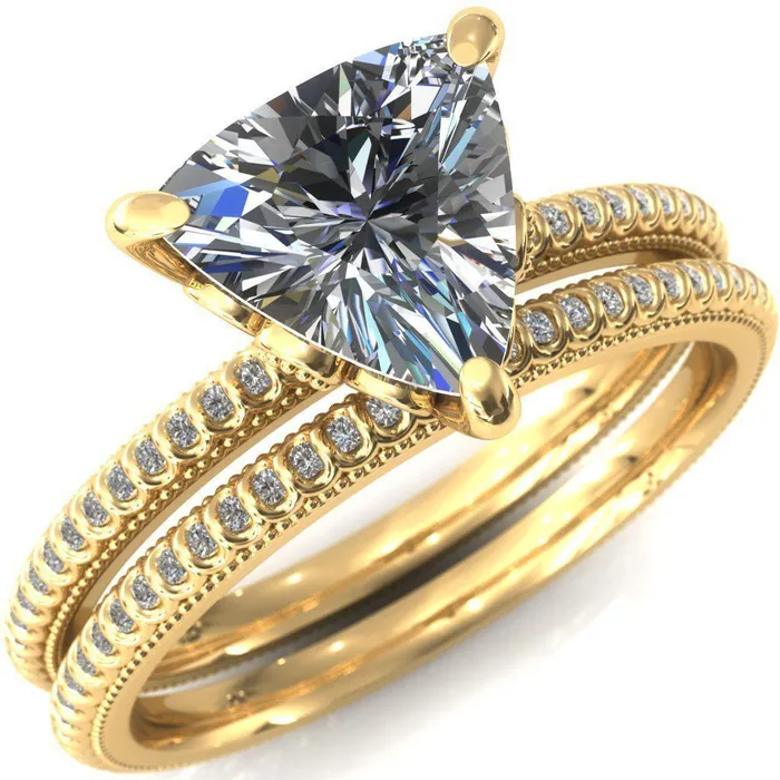 Fire Brilliance Rings Lalique Trillion Moissanite 3 Prong Engagement Ring