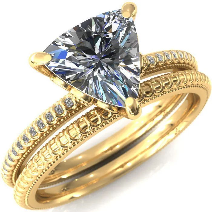 Fire Brilliance Rings Lalique Trillion Moissanite 3 Prong Engagement Ring
