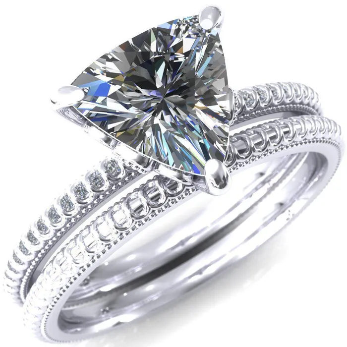 Fire Brilliance Rings Lalique Trillion Moissanite 3 Prong Engagement Ring
