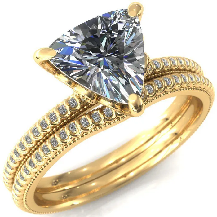 Fire Brilliance Rings Lalique Trillion Moissanite 3 Prong Engagement Ring