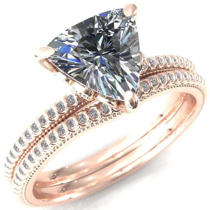 Fire Brilliance Rings Lalique Trillion Moissanite 3 Prong Engagement Ring