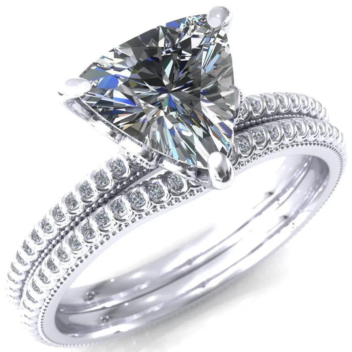Fire Brilliance Rings Lalique Trillion Moissanite 3 Prong Engagement Ring