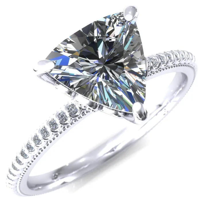 Fire Brilliance Rings Lalique Trillion Moissanite 3 Prong Engagement Ring