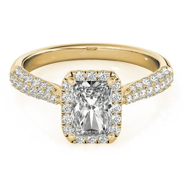 Fire Brilliance Rings Lorene Emerald Moissanite Micro Pave Shank Halo Engagement Ring
