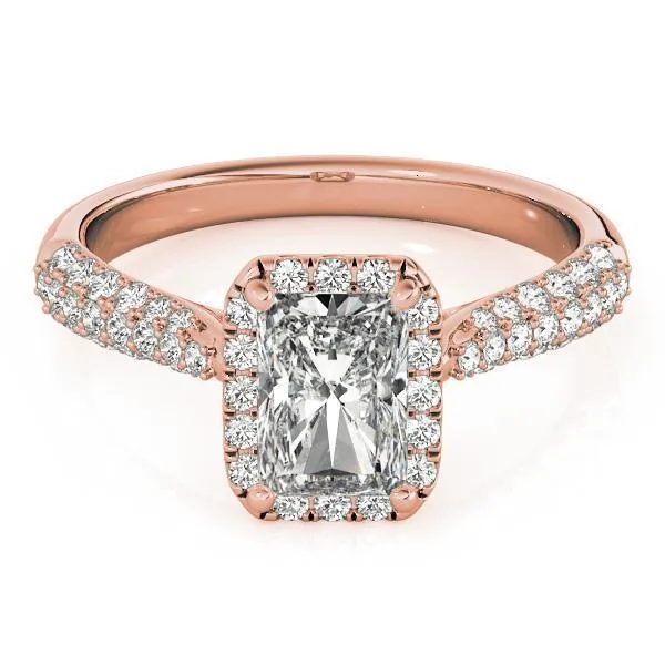 Fire Brilliance Rings Lorene Emerald Moissanite Micro Pave Shank Halo Engagement Ring