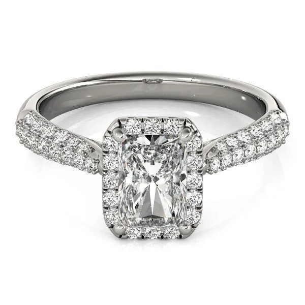 Fire Brilliance Rings Lorene Emerald Moissanite Micro Pave Shank Halo Engagement Ring