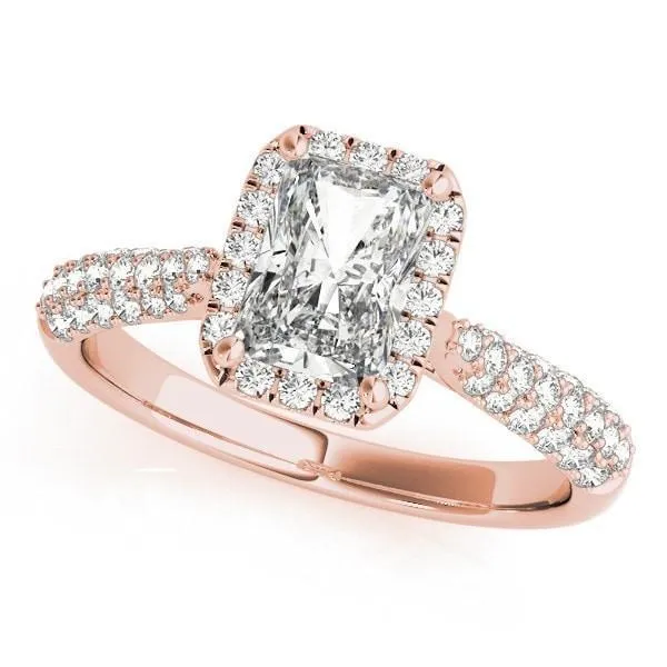 Fire Brilliance Rings Lorene Emerald Moissanite Micro Pave Shank Halo Engagement Ring
