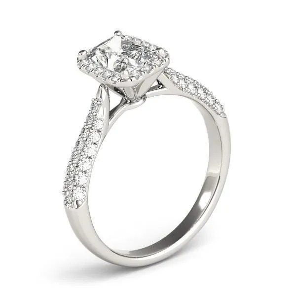 Fire Brilliance Rings Lorene Emerald Moissanite Micro Pave Shank Halo Engagement Ring