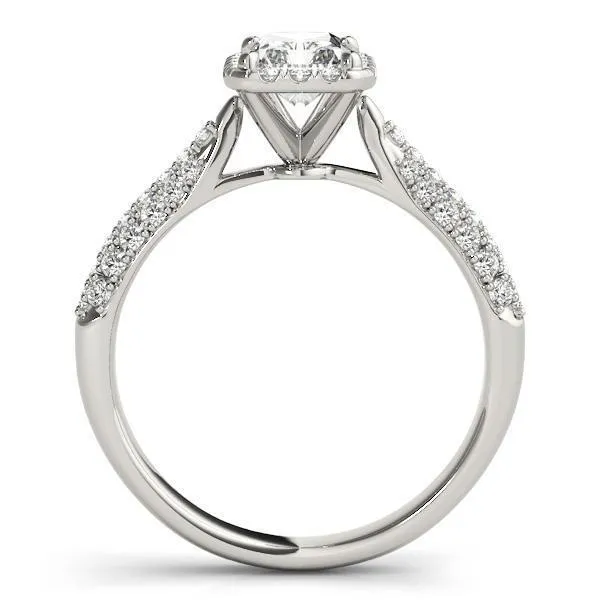 Fire Brilliance Rings Lorene Emerald Moissanite Micro Pave Shank Halo Engagement Ring