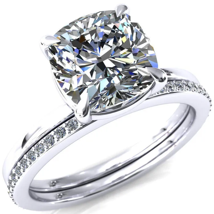Fire Brilliance Rings Lyla Cushion Center Stone 4 Claw Prong Single Rail Solitaire Ring Fire Brilliance Rings Lyla Cushion Center Stone 4 Claw Prong Single Rail Solitaire Ring