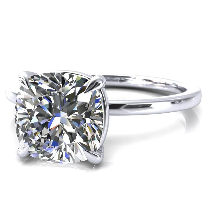 Fire Brilliance Rings Lyla Cushion Center Stone 4 Claw Prong Single Rail Solitaire Ring