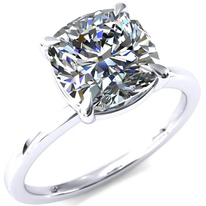 Fire Brilliance Rings Lyla Cushion Center Stone 4 Claw Prong Single Rail Solitaire Ring
