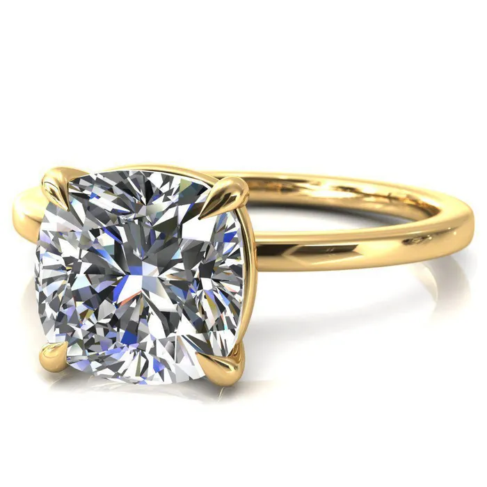 Fire Brilliance Rings Lyla Cushion Center Stone 4 Claw Prong Single Rail Solitaire Ring