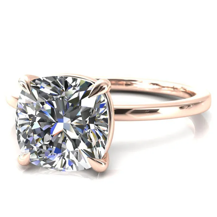 Fire Brilliance Rings Lyla Cushion Center Stone 4 Claw Prong Single Rail Solitaire Ring