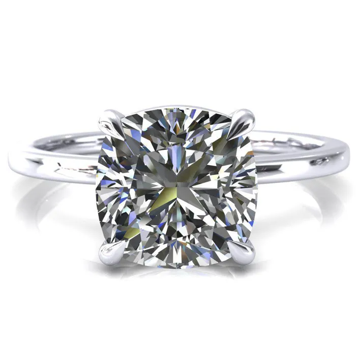 Fire Brilliance Rings Lyla Cushion Center Stone 4 Claw Prong Single Rail Solitaire Ring