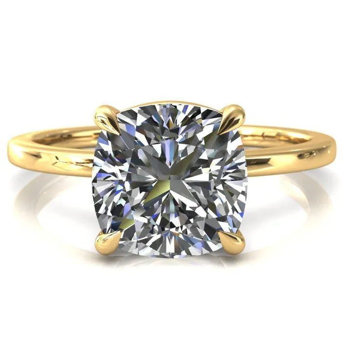 Fire Brilliance Rings Lyla Cushion Center Stone 4 Claw Prong Single Rail Solitaire Ring