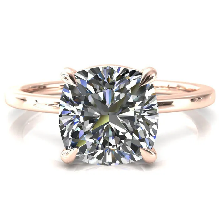 Fire Brilliance Rings Lyla Cushion Center Stone 4 Claw Prong Single Rail Solitaire Ring