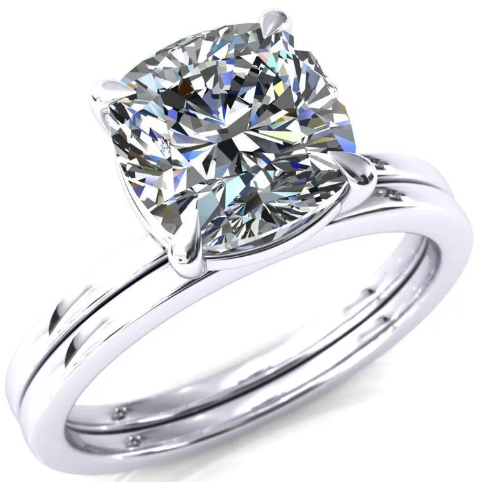 Fire Brilliance Rings Lyla Cushion Center Stone 4 Claw Prong Single Rail Solitaire Ring